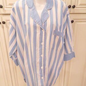 ASHLEY TAYLOR CHAMBREY Cotton Blue Stripe Night Shirt Gown size Large